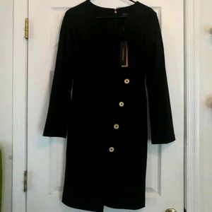 Donna Karen Black Dress Front Slit Button Detail 6